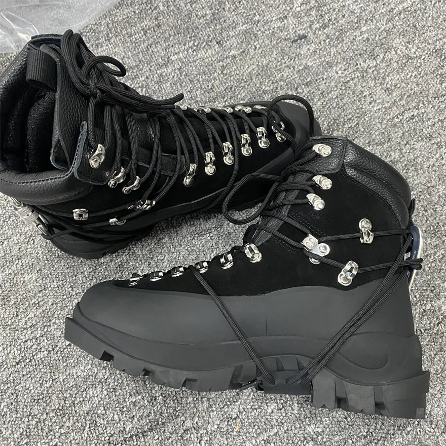 Customized Men Leather Black High Quality Functional Thick soled Motorcycle Hiking He Boots