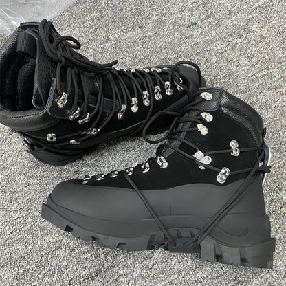 Customized Men Leather Black High Quality Functional Thick soled Motorcycle Hiking He Boots