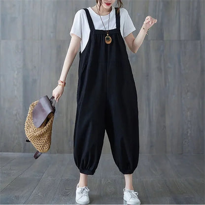 Casual Rompers For Women 2026 New Summer Large Size Korean Loose Harlan Jumpsuit Pants Solid Ladies Suspender Overalls L-5XL