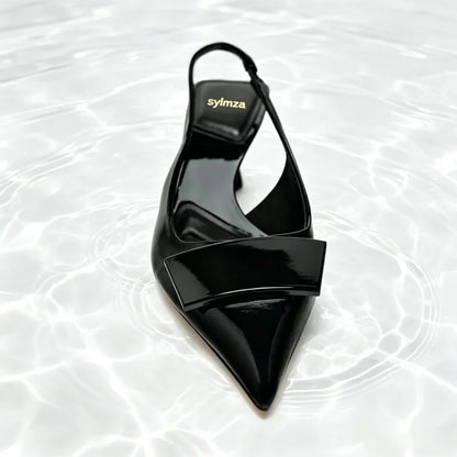 Luxury Designer Slingback Mules Heels Women Sexy Pointed Toe Patent Leather Thin Heeled Sandals Comfortable Elegant Office Shoes