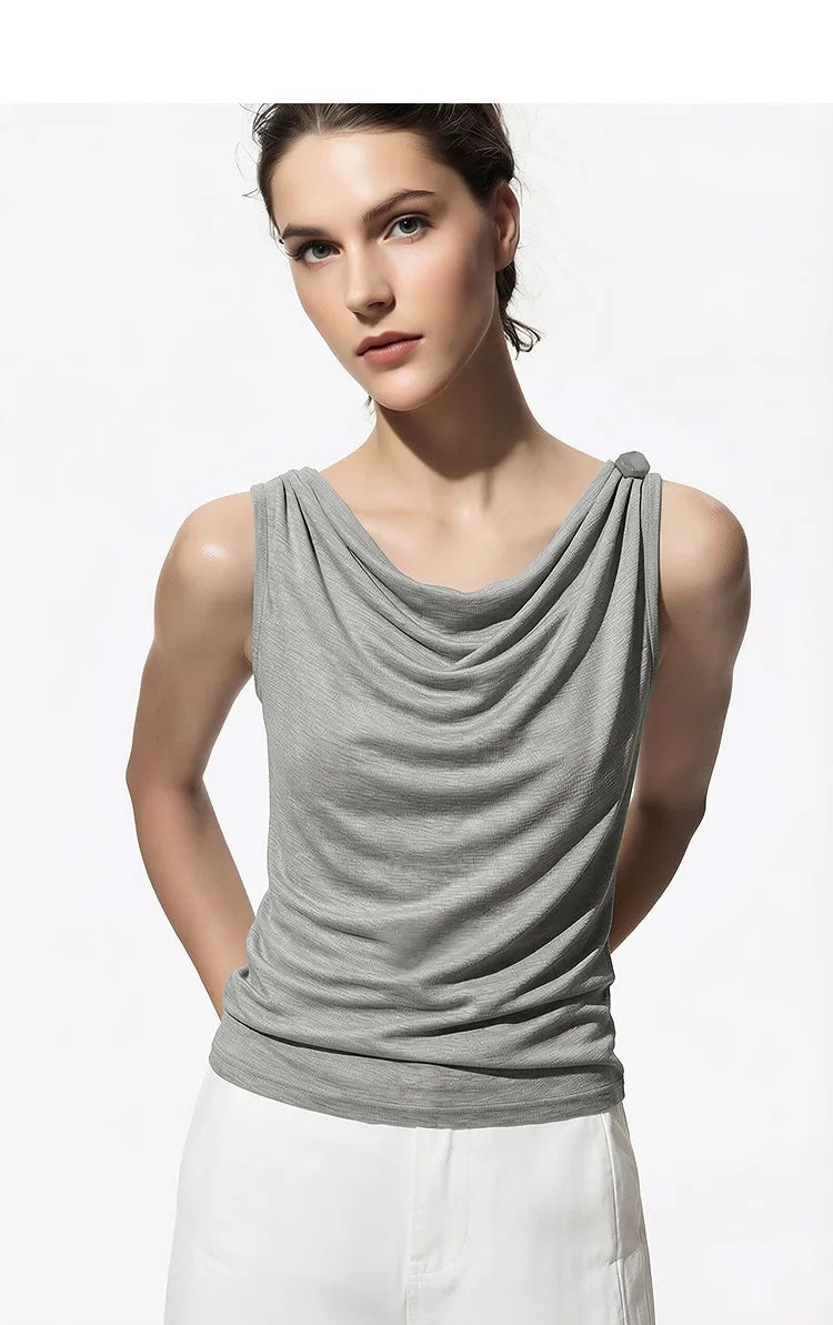 Amii Cowl Neck Women's Tank Top 2026 Summer New Stretch Knit Sleeveless Camisole Loose Casual Holiday Vest For Women 12622062