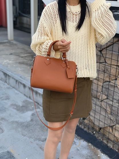 Genuine Grade Leather Women's Shoulder Crossbody Bag Luxury Designer Brand Female Handbag Fashion Soft Cowhide Ladies Boston Bag