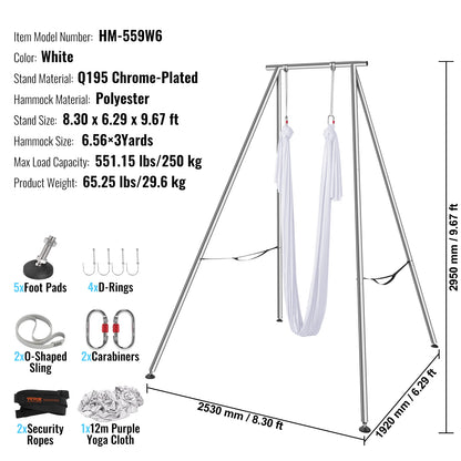 SucceBuy Aerial Yoga Frame&Hammock 9.67FT Professional Yoga Swing Stand with 6.6 Yards Aerial Silks Max 551lbs Indoor Aerial Rig