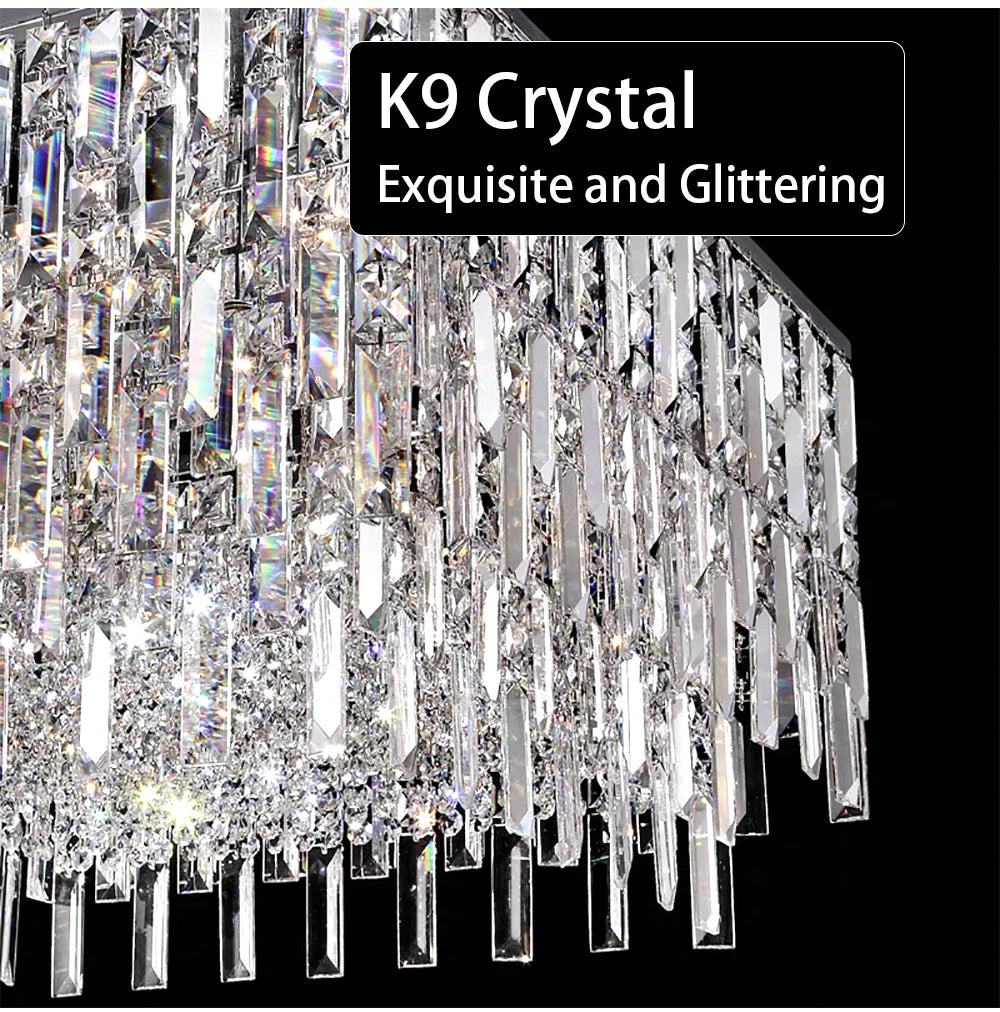 Luxury Crystal Long Pendant Lights Modern Lustres LED Chrome Hanging Lamps for Ceiling Silver Home Decor for Dining Room Remote