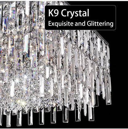 Luxury Crystal Long Pendant Lights Modern Lustres LED Chrome Hanging Lamps for Ceiling Silver Home Decor for Dining Room Remote