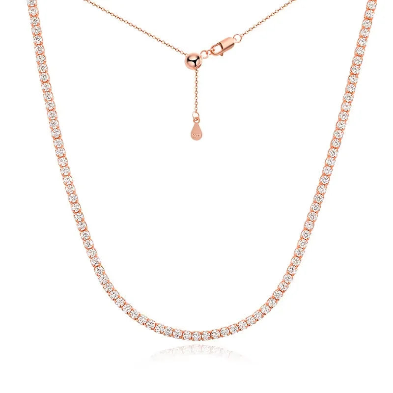 KNOBSPIN 2mm Moissanite Tennis Necklaces for Women Solid s925 Silver Adjustable Choker Chain Wedding Diamond Rhinestone Necklace