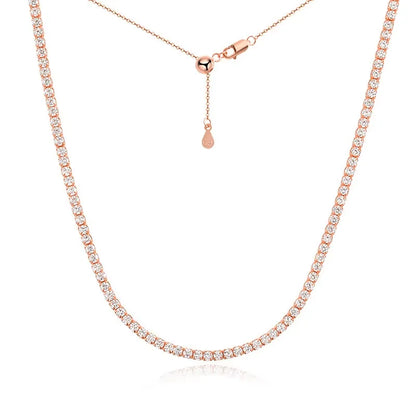 KNOBSPIN 2mm Moissanite Tennis Necklaces for Women Solid s925 Silver Adjustable Choker Chain Wedding Diamond Rhinestone Necklace