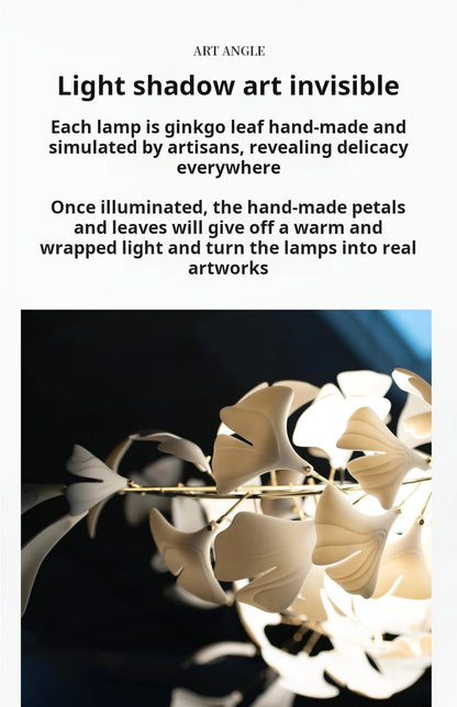 Ginkgo Leaves Loft Hanging Chandelier Light For High Ceiling Staircase Living Dining Room Modern White Porcelain Leaf Chandelier