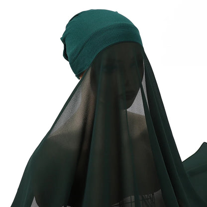 Muslim Women Bonnet + Chiffon Shawl Instant Under Scarf Cap Islam Inner Scarf Headband Stretch Hijab Cover Headwrap Turbante