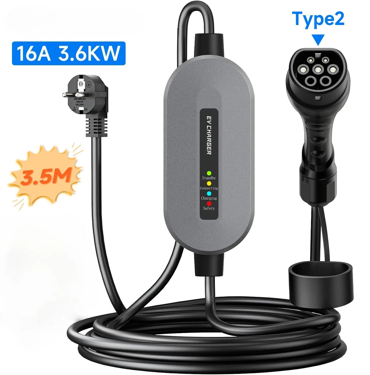AFEEV 3.5KW EV Charger  Type 2 Portable Charger GB/T 16A 1Phase Type 1 3.5m Wallbox Charging Station for Electric Car Charger