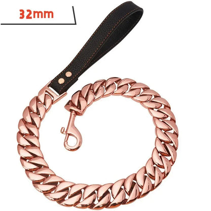 Traction Solid Super Strong Gold Collar Stainles Steel Dog Leash Pet Lead Chain 32mm 19mm Bulldog Pitbull Large Dog Collar Leash