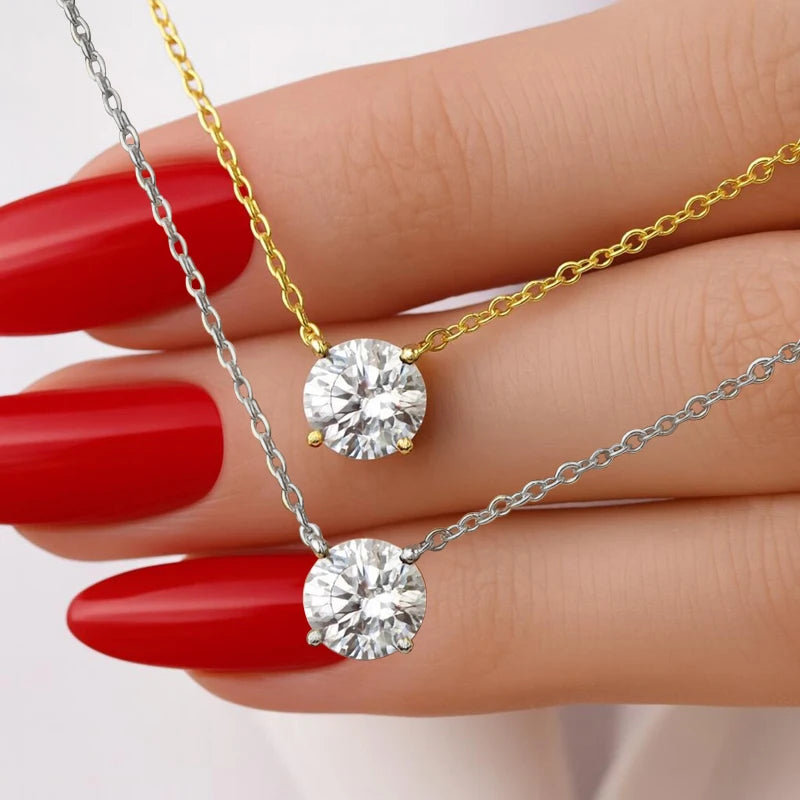 Rrjzz 0.5-5CT Moissanite Pendant Necklace for Women Solitaire D Color Round Cut Lab Imitation Diamond GRA Certified Necklaces