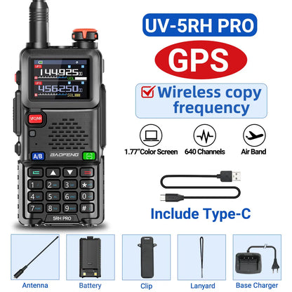 Baofeng UV-5RH PRO GPS Walkie Talkie Multi Band Wireless Copy Frequency Type-C Charger Upgrade UV-5R UV 17 Pro Gps Ham Radio