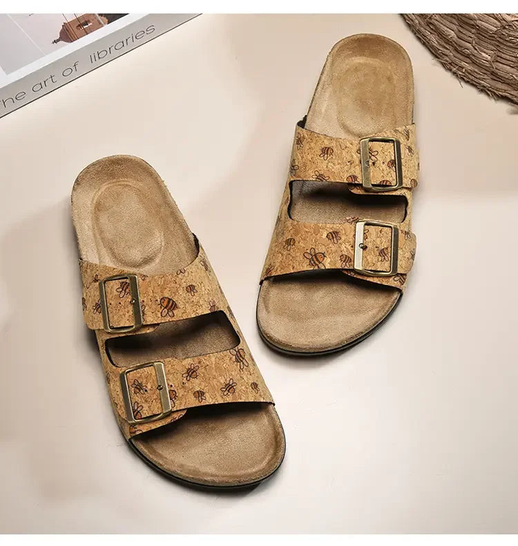 Women Sandals with Memory Foam Footwear Slides for Women with Cork Footbed Flip Flops for Women with Double Straps Sandals