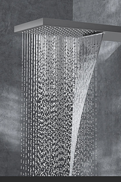Luxury Black Brass Shower System Wall-Mounted LED Digital Display Design Cold & Hot Dual-Control 4-Function Ceiling Shower Tap