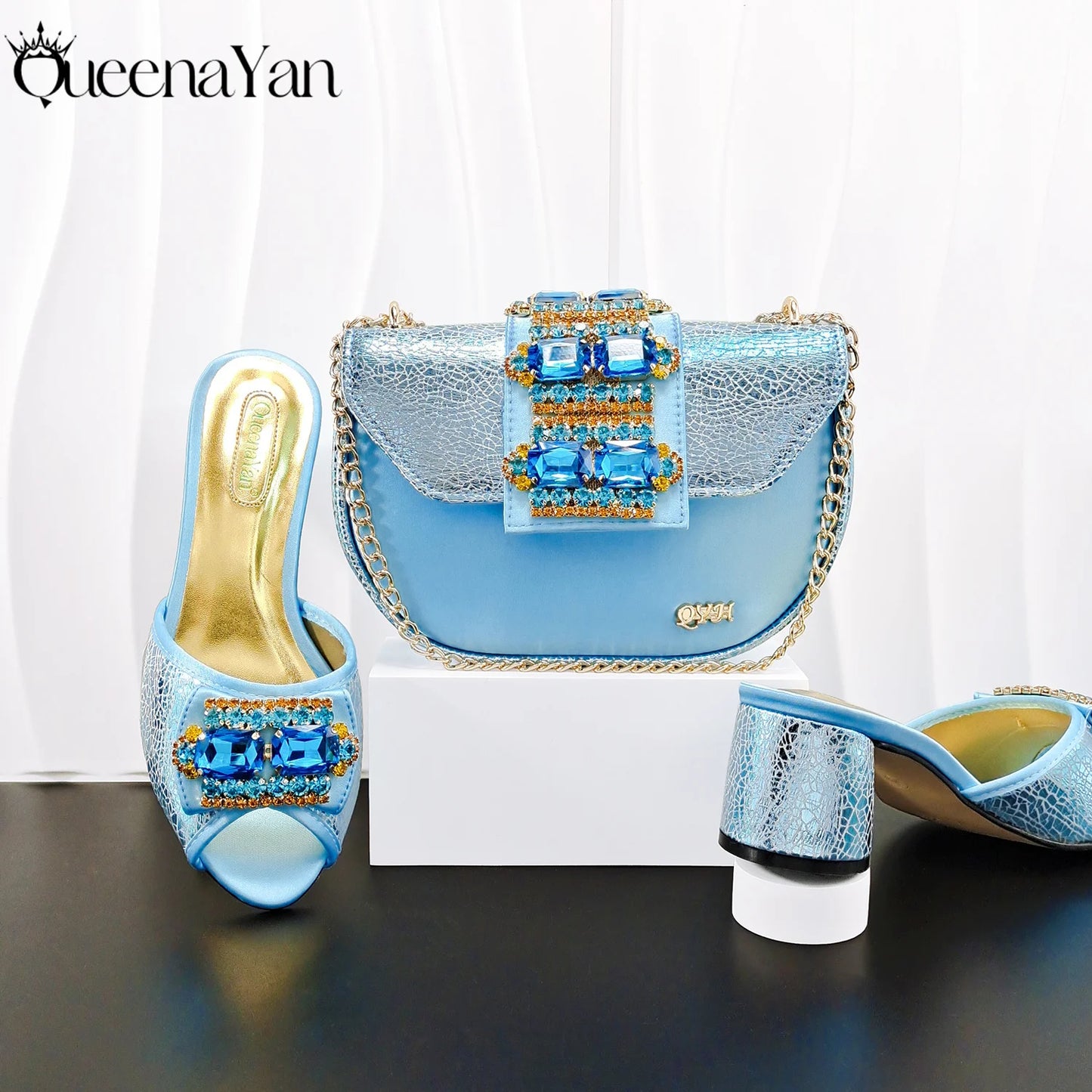 2026 New INS Quality Sky Blue Color Soft  Bag And Sandals Set Ladies Casual Shoes for Party or Work Nigerian Women's Shoes