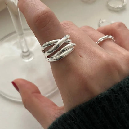 925 Sterling Silver Rings for Women Couple Minimalist Handmade Simple Wide Open Ring Prevent Allergy Jewelry Party Wedding Gift