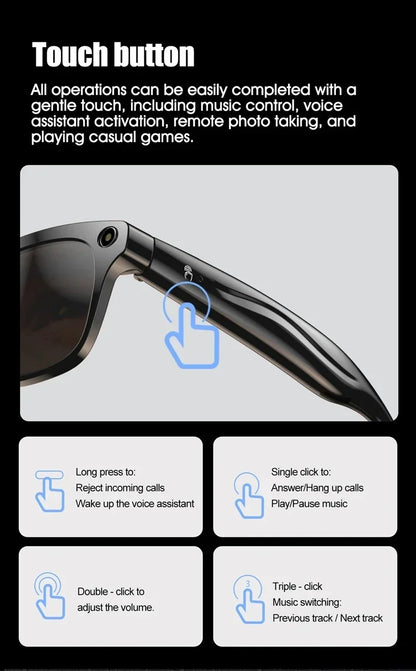 8K AI Smart Glasses With 100MP Camera Chat GPT Touch Sport Sunglasses Bluetooth Call Video Music Player ForMen Women