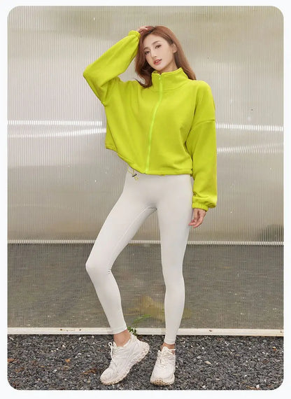 Blouse Outerwear Yoga Wear Women's Autumn/Winter Zip-up Long Sleeves Fleece-lined Warm New Casual Comfortable Minimalist Niche