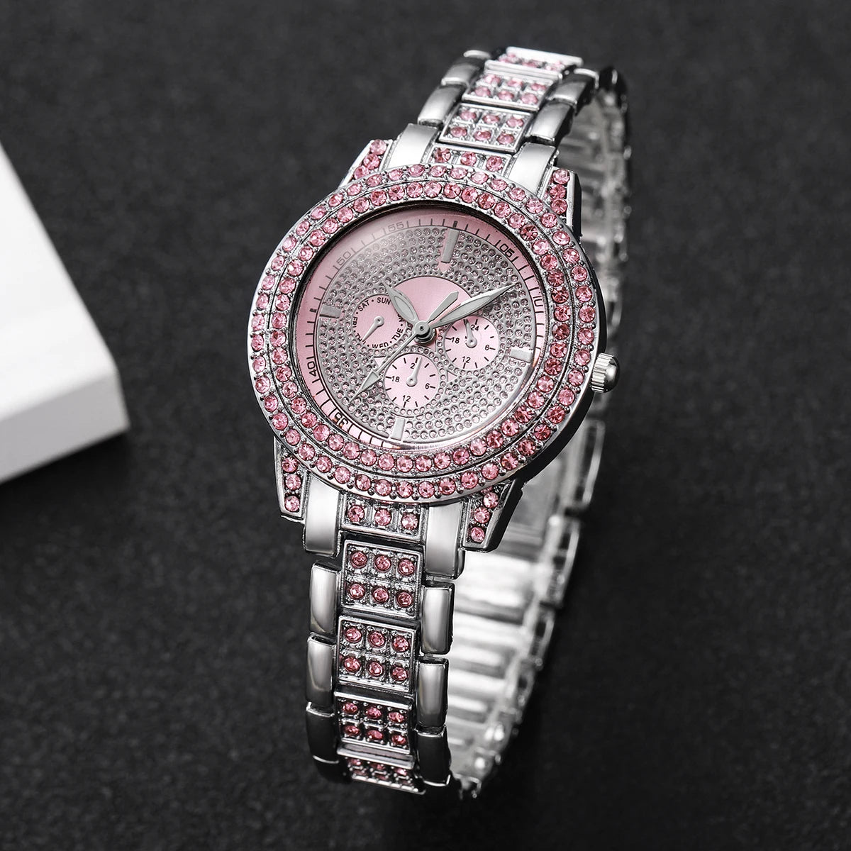 3PCS Luxury Rhinestone Women Watch Diamond Jewelry Set Elegant Steel Ladies Quartz Wristwatch Reloj Mujer（Without Box）