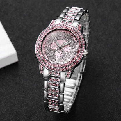 3PCS Luxury Rhinestone Women Watch Diamond Jewelry Set Elegant Steel Ladies Quartz Wristwatch Reloj Mujer（Without Box）