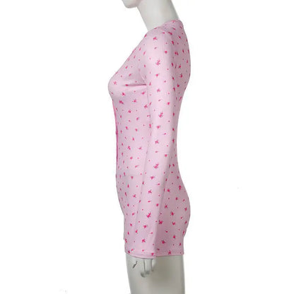 Pajamas Onesies Women's Sexy Bodysuit Casual Flower Print V-neck Front Button Long Sleeve Slim Fit Jumpsuit Sleepwear