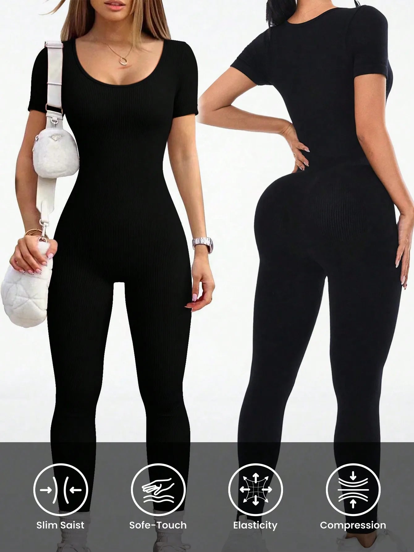 Women's Slimming Sexy Yoga Sports Jumpsuit Spring Summer Threaded Square Collar Lifting Buttocks Design Comfortable Active Wear