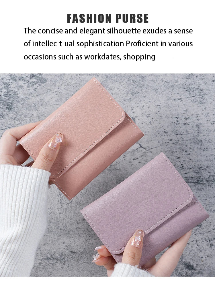 Trendy Short Women's Wallet Ultra Thin Triple Fold Smooth Surface Multi-Functional Card Bag Student Ticket Clip