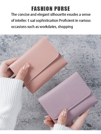 Trendy Short Women's Wallet Ultra Thin Triple Fold Smooth Surface Multi-Functional Card Bag Student Ticket Clip