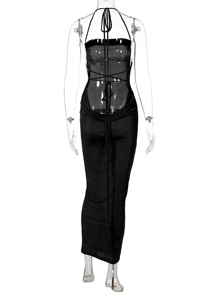 Sexy Long Shoulder Strap Open Back Backless Bodycon Maxi Dress Women Sleeveless Halter Skinny Long Dress Club Party Vestidos
