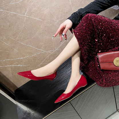 Ladies' inner height increase 3CM flat sole single shoe patent leather solid color versatile casual shallow mouth single shoe
