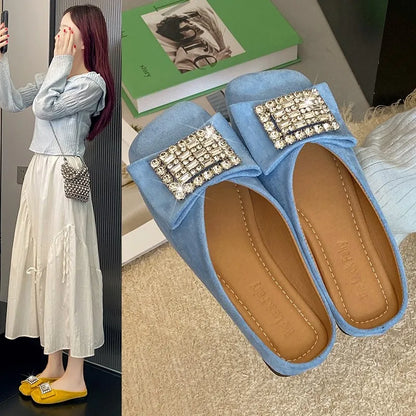 Women's Flat Shoes Korean Style Square Toe Moccasins Ladies Footwear 2025 Trend Young Summer Chic and Elegant Luxury Brand
