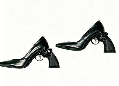 Doodle PU Leather Pointed Toe Women Pumps Shoes Strange Style High Heels Slip On Design Large Size Punk Shallow Shoes