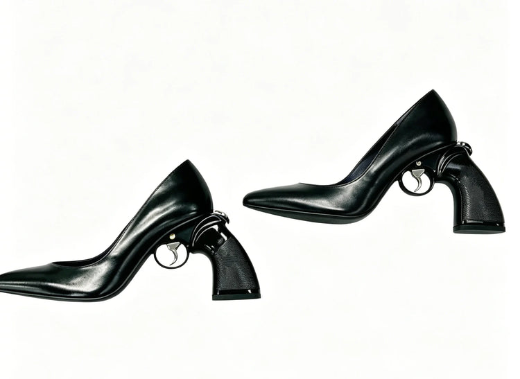 Doodle PU Leather Pointed Toe Women Pumps Shoes Strange Style High Heels Slip On Design Large Size Punk Shallow Shoes