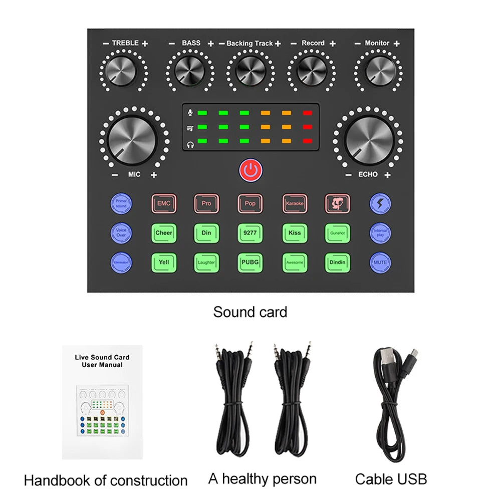 V8S Professional Sound Card with Voice Changer - 10 Sound Effects for PC Gaming, Karaoke, Live Streaming & Recording Studio