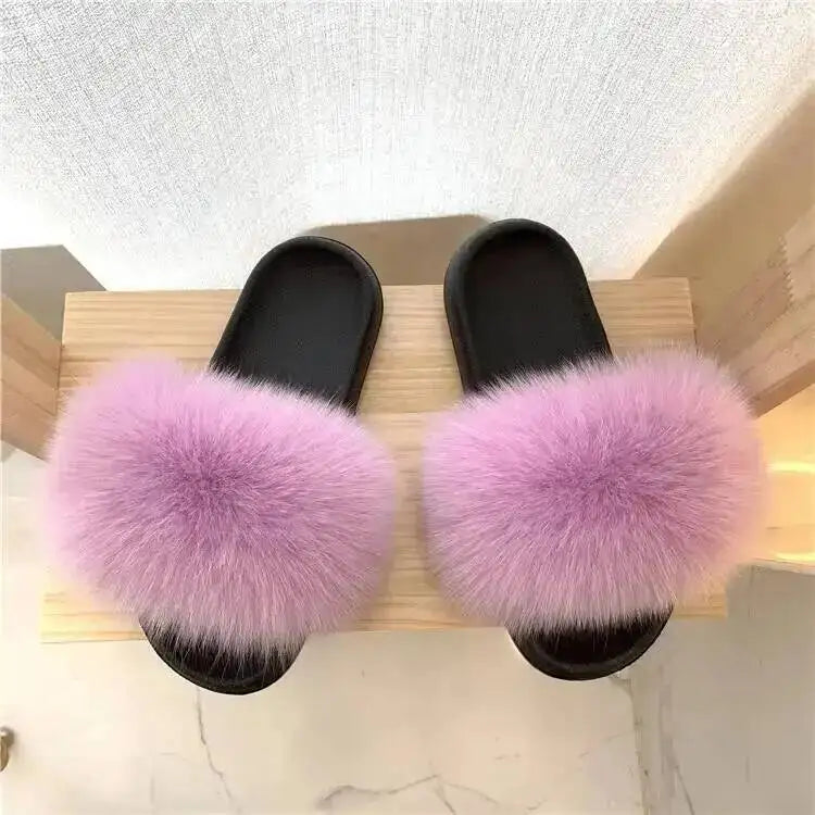 Women's Fluffy  Slides Fashion Plush fluffy Flat Sandals Casual Indoor Outdoor Beach Casual Slippers