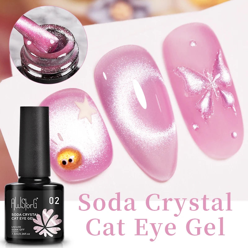 AWStorG 7.5ml Light Color Cat Eye Gel Nail Polish Pink Semi Permanent Glitter Magnetic Gel Soak Off UV LED Varnish Nail Art