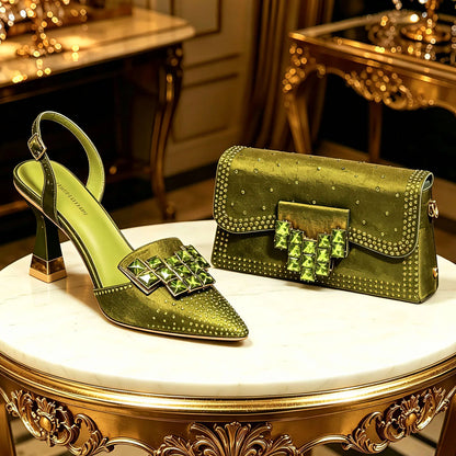Venus Chan 2026 INS Italy Elegant Rhinestone Pointed Toe High Heels & Matching Bag Set - Perfect for Women's Parties & Weddings