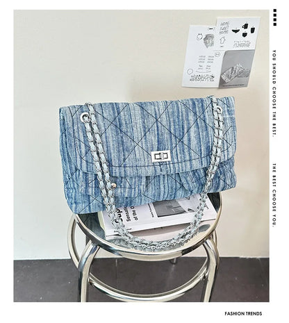 Korean Brand Shoulder Bag 2026 New Denim Side Bags for Women Ladies Crossbody Solid Fashion Chain Designer Daily Commuter City