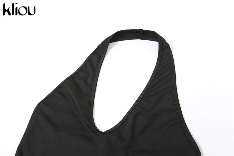 Kliou Casual Halter Rompers Women Sporty Concise Solid V-neck Sleeveless Cleavage Backless Skinny Playsuits Female Activewear