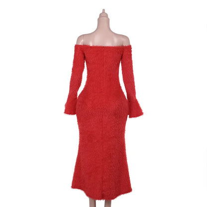 MsChuh Summer 2026 Party Dresses For Woman New Sexy Slim Dress Long Sleeves One Line Neck Vestidos Bodycon Backless Temperament