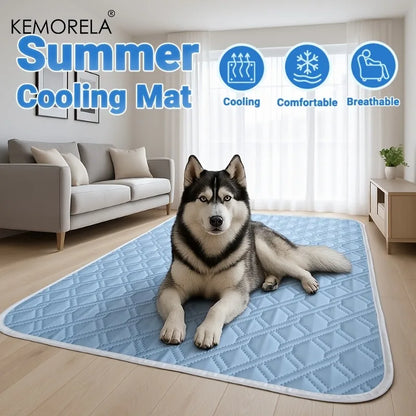 KEMORELA 1pc Summer Dog Cooling Mat Glacier Blue - Ice Silk Fiber Mat, Breathable Skin-Friendly Cooling for Puppies & Adult Dogs