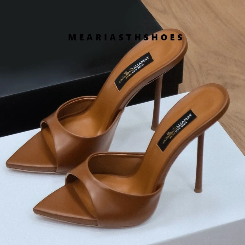 Super-high Heel Slippers Women Shoes Summer Peep Toe Mixed Colors Stiletto Sandals Sexy Party Ladies Shoes Luxury Woman Pumps