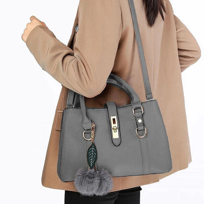 Women Fashion Hairball Shopper Totes Solid Color PU Leather Large Capacity Handbag Ladies Luxury Designer Crossbody Shoulder Bag