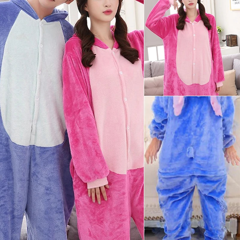 Children's One-Piece Sleep Adult Flannel Cartoon Animal Blue Pajamas Children's Performance Onesie