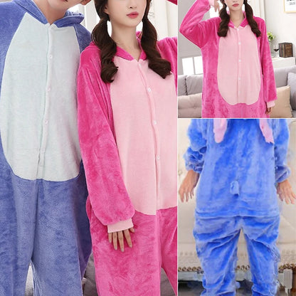 Children's One-Piece Sleep Adult Flannel Cartoon Animal Blue Pajamas Children's Performance Onesie