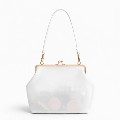 2026 Retro Leather & Straw Woven Bag – Kiss Lock Frame Shell Clutch, Large Capacity Shoulder Tote for Commute Beach Evening