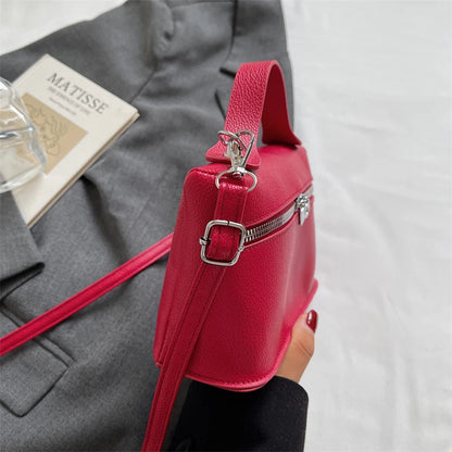 Fashionable Light Luxury Solid Color Box Bag Litchi Pattern Portable Carrying Crossbody Bag Daily Commuting Versatile Square Bag
