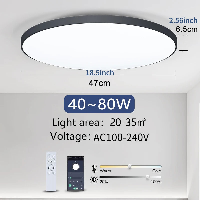 MARPOU Smart Ceiling Lamp LED Lamp for Bedroom Large Ceiling Lamps LED Lights with Remote Control Dimmable LED Lights for Room