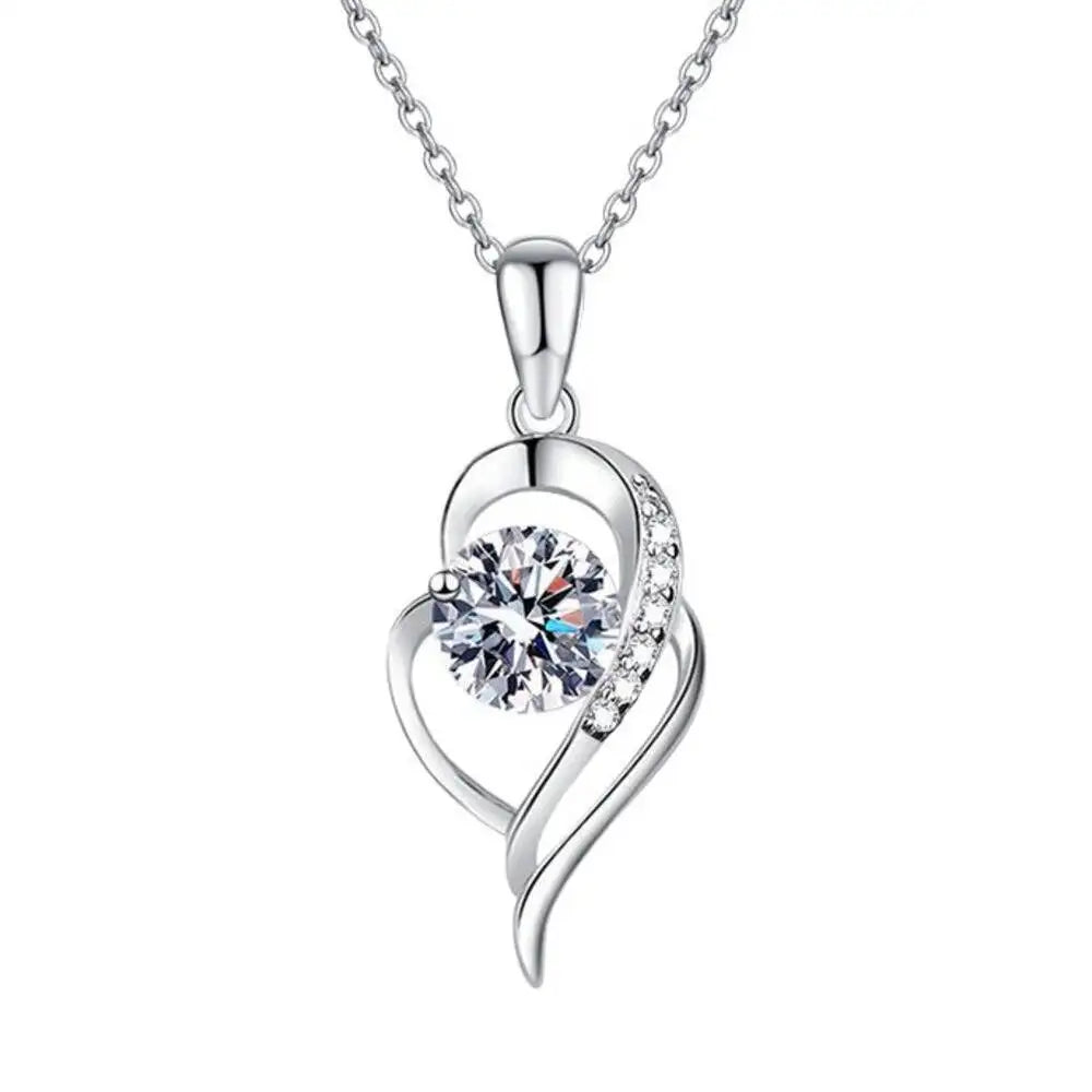 925 Sterling Silver Open Heart Pendant Necklace D VVS1 Round Cut Moissanite Love Charm Necklace For Women